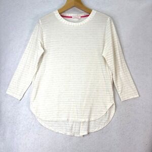 Fresh Produce Cream Striped High-Low Long Sleeve Top Womens XL Coastal Basic